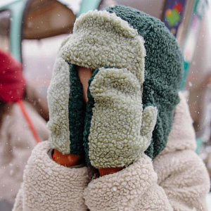 Варежки меховые Hello Hossy "Heaty Neo", мятно-фисташковые